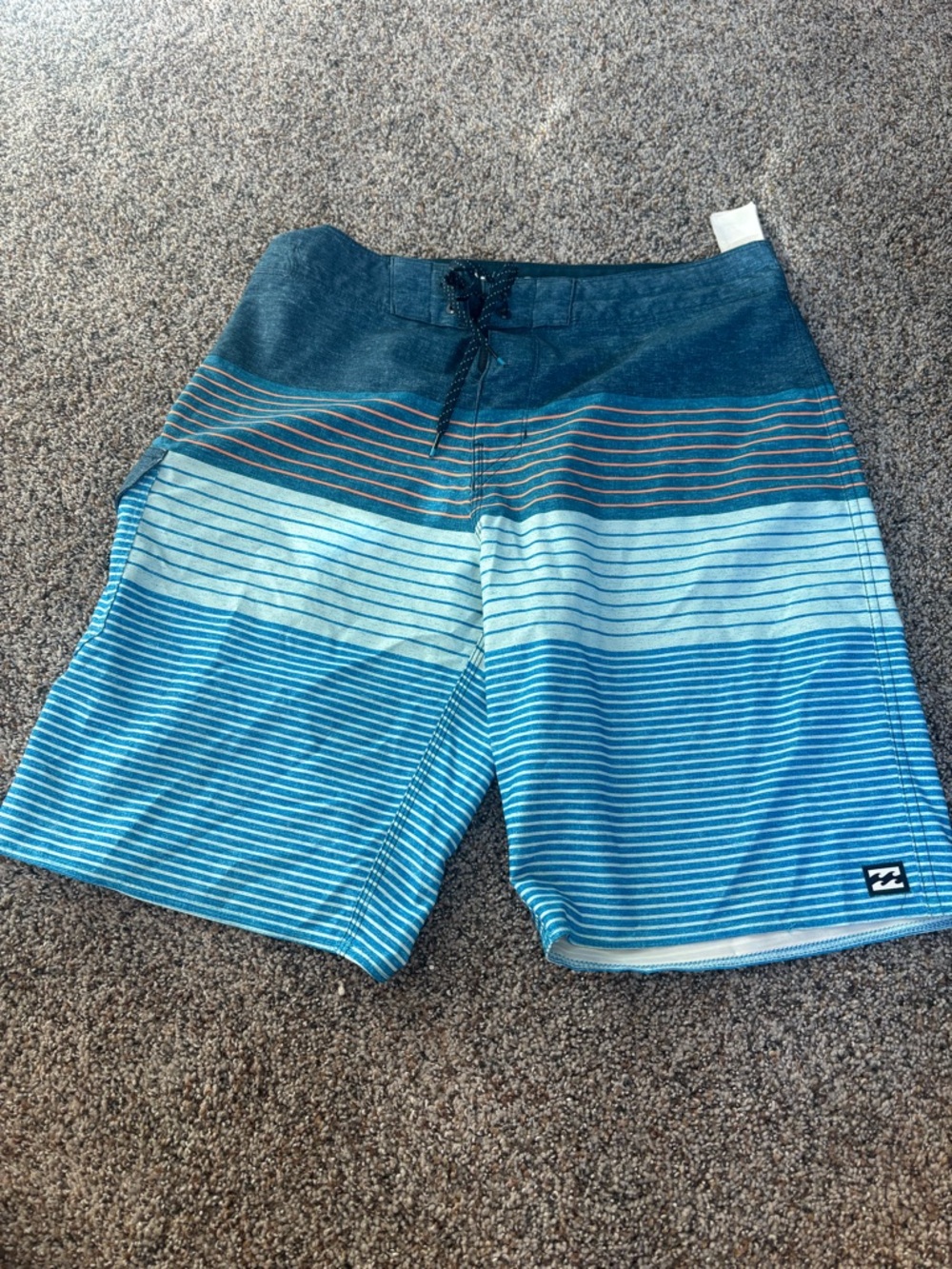 Billabong Teal and Navy Striped Men’s Swim Board Shorts